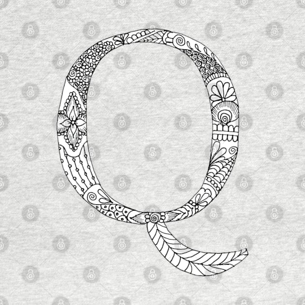 Henna Alphabet Q / Henna Letter Q - Black Henna Line Art by Tilila